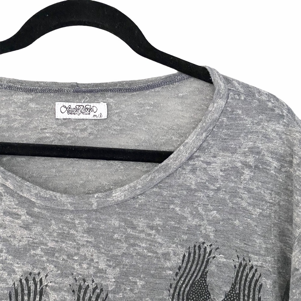 new Lauren Moshi ☻︎ Debbi Mini Eagle Pocket Tee ☻︎ Heather Grey Burnout ☻ M L - Picture 7 of 16